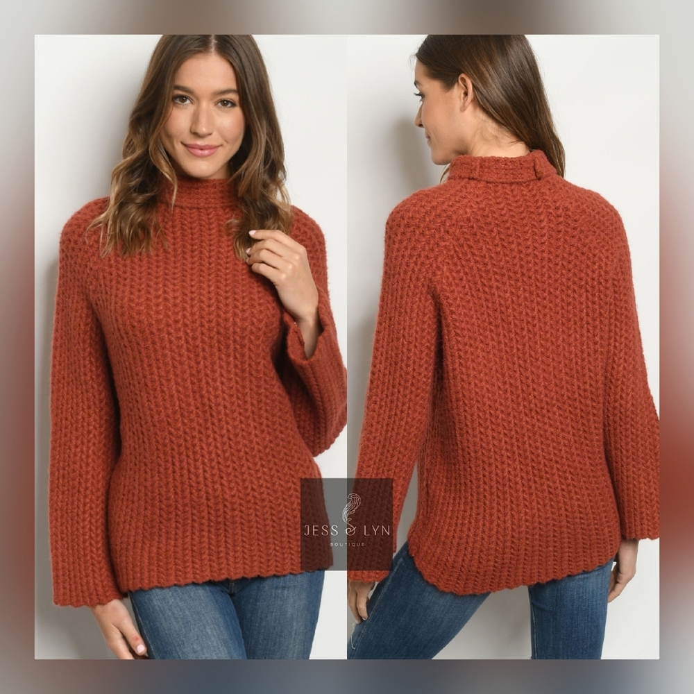 🆕 Brick Red Chunky Knit Turtleneck Sweater
